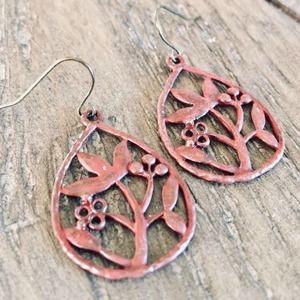 Dark red floral handmade dainty teardrop earrings